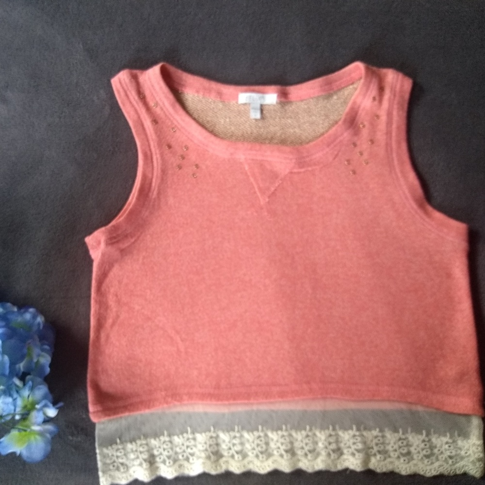 Delia's knit tank top with lace trim and jewels